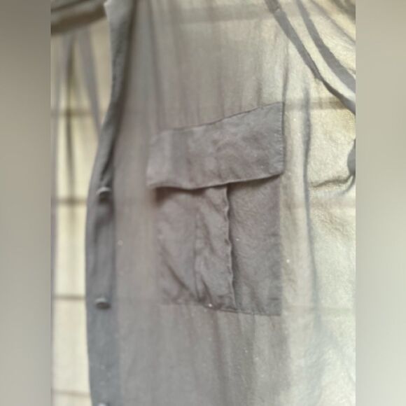 BCBGMAXAZRIA black sheer long-sleeved blouse, chest pockets, wrapped buttons, M - Picture 6 of 8